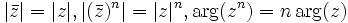 |\bar{z}| = |z|, |(\bar{z})^n| = |z|^n, \arg(z^n) = n \arg(z)