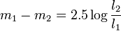 m_1 - m_2 = 2.5 \log \frac{l_2}{l_1}